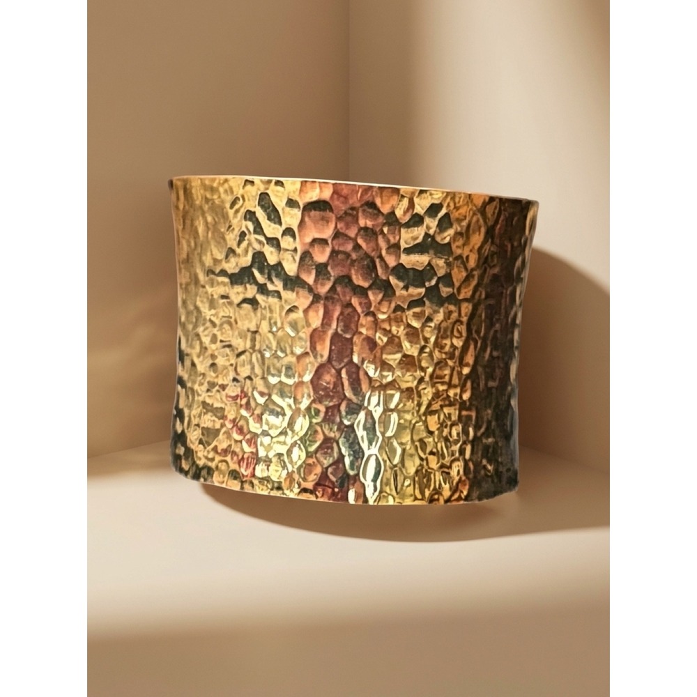 Hammered Gold Tone Wide Cuff Bracelet Chunky Statement Boho Jewelry